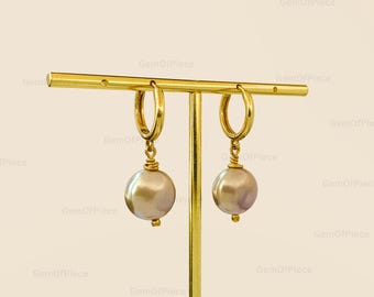 Pearl Drop Earrings, Mother Of Pearl Earring, Freshwater Pearl, Pearl Hoop Earrings, Gold Huggie Earrings, Pearl Jewelry, Earrings For Women