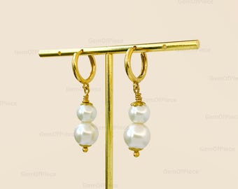 Pearl Drop Earrings, Mother Of Pearl Earring, Freshwater Pearl, Pearl Hoop Earrings, Gold Huggie Earrings, Pearl Jewelry, Earrings For Women
