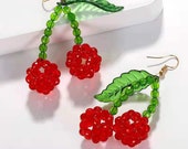 Cherry earrings, red cherry earrings, crystal bead earrings, woven crystal earrings, daughter 39 s gift, flower girl 39 s gift