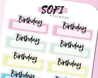 Etiqueta engomada debida de la factura de cumpleaños - Pegatinas del planificador de colores pastel