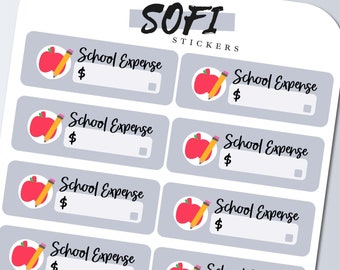Etiqueta de factura de gastos escolares debido - Pegatinas de planificador gris pastel