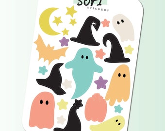 Noche espeluznante, fantasma, qué sombrero, calabaza - pegatinas de Halloween