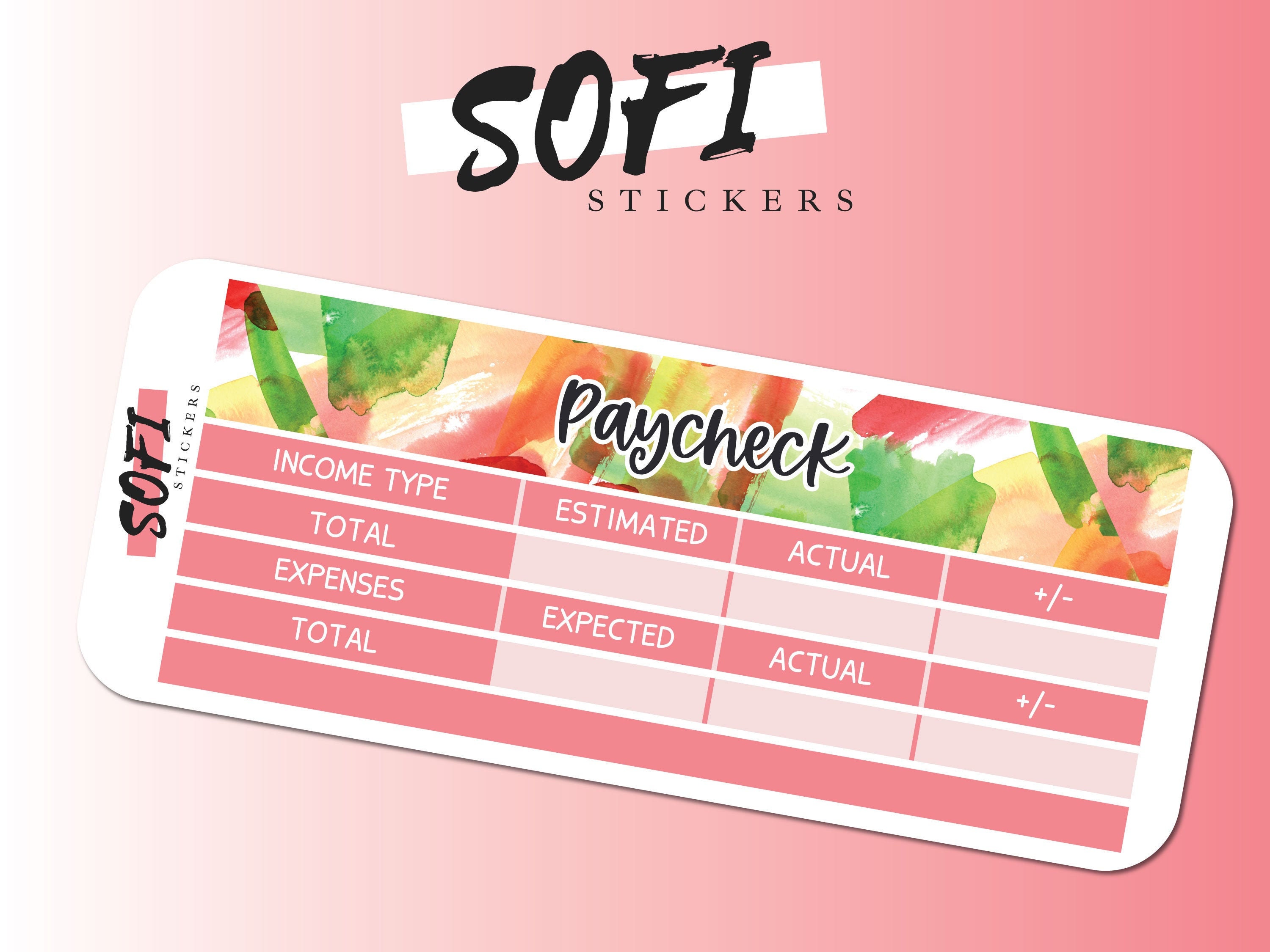 Paycheck Budget Planner Sticker - Watercolor Brush