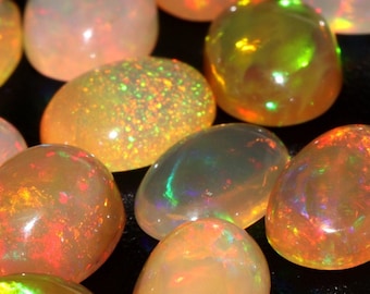 Natural Ethiopian Opal Cabochon: Multi Fire Oval Gemstone (8x6x5 MM) opal october birthstone