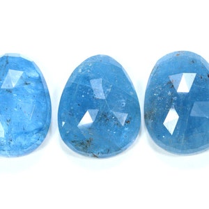 Natural Blue Aquamarine Gemstone Egg Shape Aquamarine Rose Cut Faceted Flat Back Loose Gemstone March Birthstone