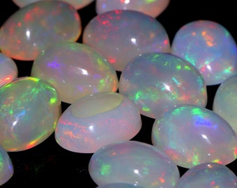 Natural Ethiopian Opal Cabochon: Oval Multi Fire Gemstone (8x6x4 MM) opal october birthstone