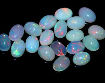 Ethiopian Opal Gemstone, Multi Fire Opal Cabochon Gemstone, Matching Pair Opal Bulk, Specimen Jewelry Opal, Oval Shape Opal, Opal Lot, 7x5MM