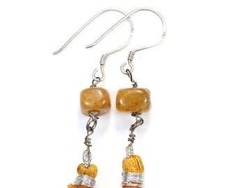 Pendientes de aguamarina - Cristal curativo - Pendientes de piedras preciosas de aguamarina amarilla - Pendientes de aguamarina boho de 1" Piedra de nacimiento de marzo