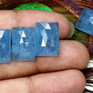 Natural Blue Aquamarine Gemstone: Rectangle Faceted Rose Cut, Calibrated Size