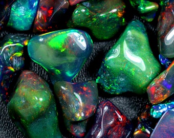 Natural Ethiopian Black Opal: Polished Multi Fire Gemstone (9x5 To 22x5 MM)