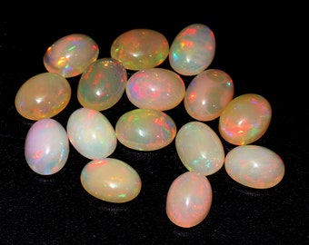 Natural Fire Ethiopian Opal Cabochon: Oval Gemstone (8x6x3MM) opal october birthstone