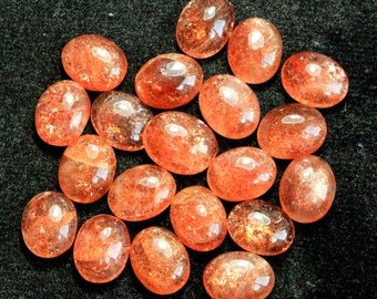 Natural Sunstone Oval Shape Cabochon Loose Gemstone July Birthstone Fire Red Sunstone Gemstone For Making Earring & Jewelry Wholesale Price