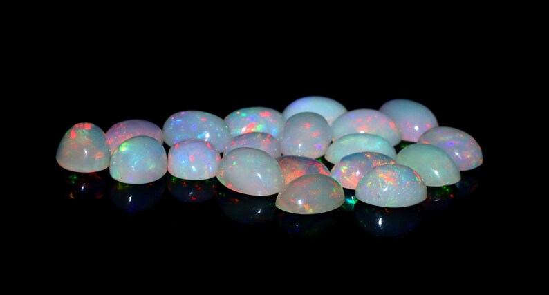 Ethiopian Opal Gemstone Lot: Multi Fire Oval Cabochons, 7x5MM opal october birthstone image 5