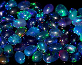 Ethiopian Black Opal Cabochon Lot, Oval Welo Opal (6x4 MM)