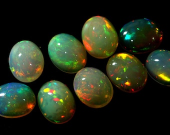 Natural Ethiopian Opal Cabochon: Multi Fire Oval Gemstone opal october birthstone
