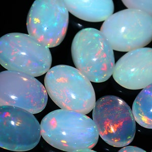 Ethiopian Opal Gemstone Lot: Multi Fire Oval Cabochons, 7x5MM opal october birthstone image 4