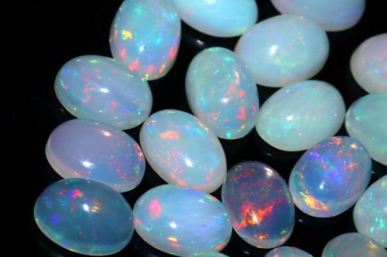 Ethiopian Opal Gemstone Lot: Multi Fire Oval Cabochons, 7x5MM opal october birthstone image 4