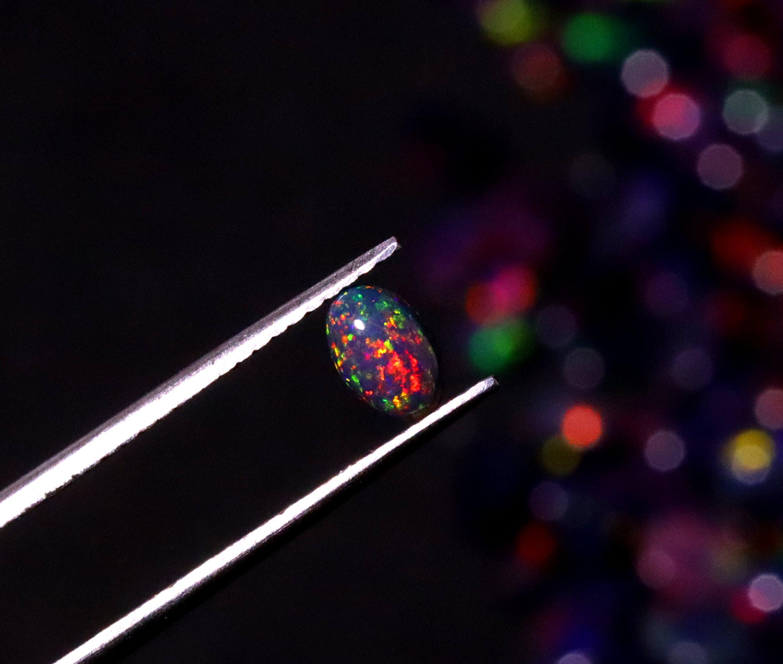 AAA+ Ethiopian Black Opal Cabochon: Red Fire Gemstone (6x4 MM) Opal ...
