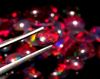 AAA+ Quality Red Fire Ethiopian Black Opal Cabochon Gemstone Lot Ring Size Opal Loose Gemstone Oval Shape Opal Gemstone 6x4 MM