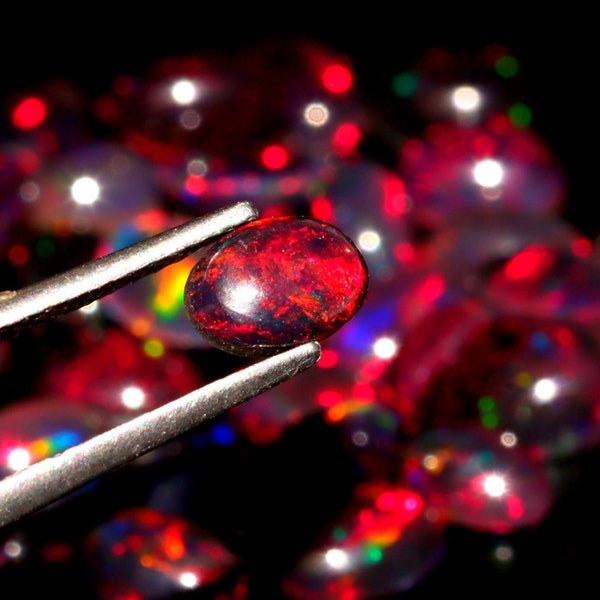 AAA+ Quality Red Fire Ethiopian Black Opal Cabochon Gemstone Lot Ring Size Opal Loose Gemstone Oval Shape Opal Gemstone 6x4 MM