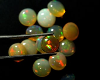 100% Natural Ethiopian Opal Gemstone Round Shape Multi Fire Opal Cabochon Wholesale Lot Ring Size Opal Gemstone October Birthstone