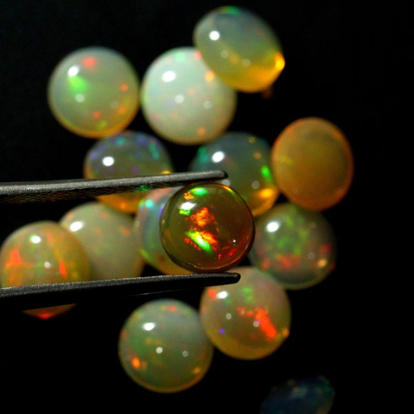 100% Natural Ethiopian Opal Gemstone Round Shape Multi Fire Opal Cabochon Wholesale Lot Ring Size Opal Gemstone October Birthstone