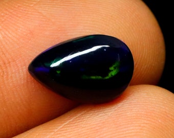 Natural Multi Fire Black Opal Cabochon Gemstone Ring Size Opal Pear Shape Ethiopian Opal Loose Gemstone Jewelry