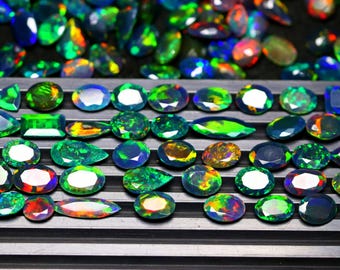 Faceted Black Opal Lot: AAA Ethiopian Multi Fire Gemstones