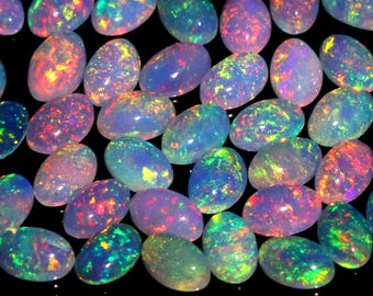 Ethiopian Opal Cabochon Lot: Flashy Fire Oval Gemstones (6x4 mm) 1 Pcs