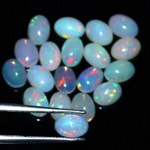 Ethiopian Opal Gemstone Lot: Multi Fire Oval Cabochons, 7x5MM opal october birthstone image 2
