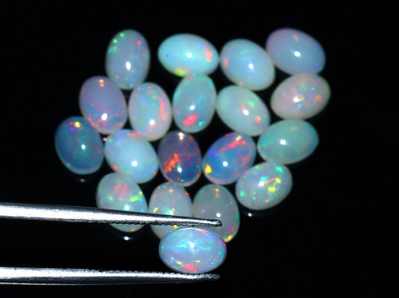 Ethiopian Opal Gemstone Lot: Multi Fire Oval Cabochons, 7x5MM opal october birthstone image 2
