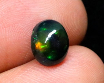 Natural Multi Fire Black Opal Cabochon Gemstone Ring Size Opal Oval Shape Ethiopian Opal Loose Gemstone Jewelry