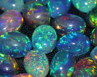 AAA Ethiopian Black Opal Cabochon: Oval Multi Fire Gemstone (7x5 mm)