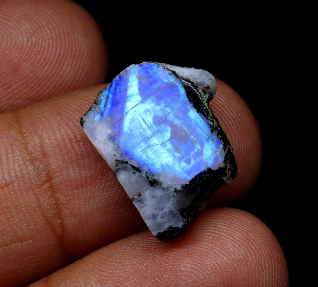 Raw Rainbow Moonstone Rough Full Flash Pieces Blue Moonstone Etsy