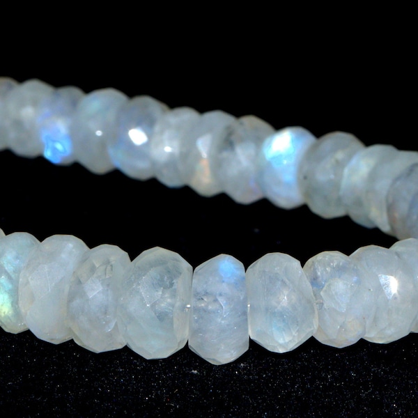 Perles rondelles facettées en pierre de lune arc-en-ciel : bijoux en pierres précieuses précieuses (3-5 mm)