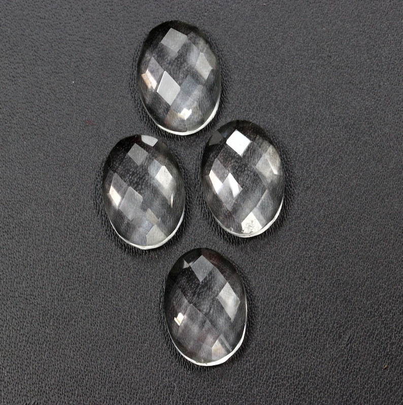 Fine Quality clear Quartz Faceted Rose Cut Flat Back Gemstone Oval Shape Loose Gemstone Ring Size Natural Clear Quartz Gemstone Wholesale image 1