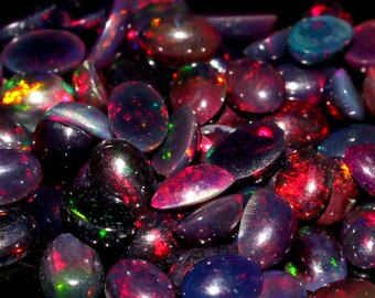 Ethiopian Black Opal Cabochon Lot: Smoked Welo Opal Jewelry Making (6x4 MM)