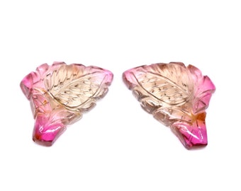 Pink Turmalin Blatt Edelstein Paar: Geschnitzter Halbedelstein (17x12x4 mm)