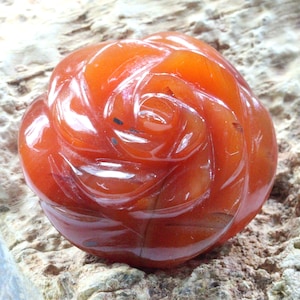 Orange Carnelian Flower Carving Gemstone Round Shape Carnelian Carved Gemstone For Making Jewelry 32.40 Ct 21 MM