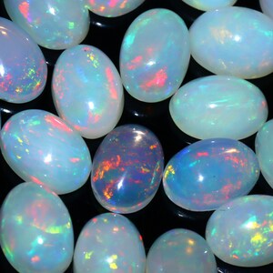 Ethiopian Opal Gemstone Lot: Multi Fire Oval Cabochons, 7x5MM opal october birthstone image 3