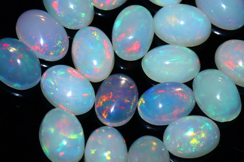 Ethiopian Opal Gemstone Lot: Multi Fire Oval Cabochons, 7x5MM opal october birthstone image 3