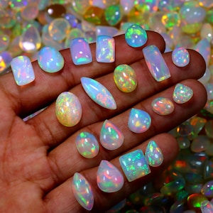 AAA+++ Top Quality Natural Ethiopian White Opal Cabochon Lot Welo Opal Making Jewelry