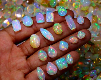AAA+++ Top Quality Natural Ethiopian White Opal Cabochon Lot Welo Opal Making Jewelry