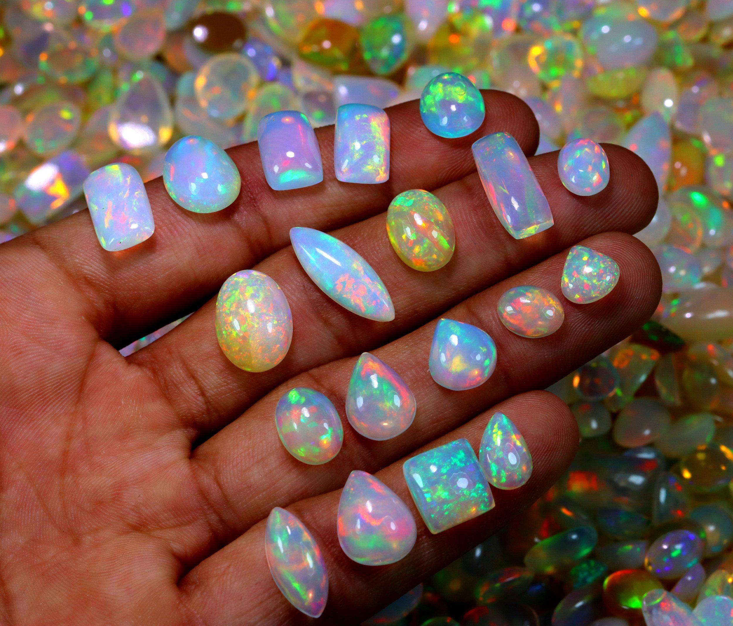 Natural Ethiopian White Opal Cabochon Lot: AAA Grade Jewelry Making