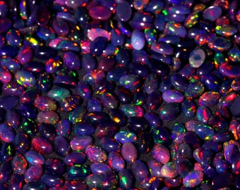 AAA+ Quality Red Fire Ethiopian Black Opal Cabochon Gemstone Lot Ring Size Opal Loose Gemstone Oval Shape Opal Gemstone 6x4 MM