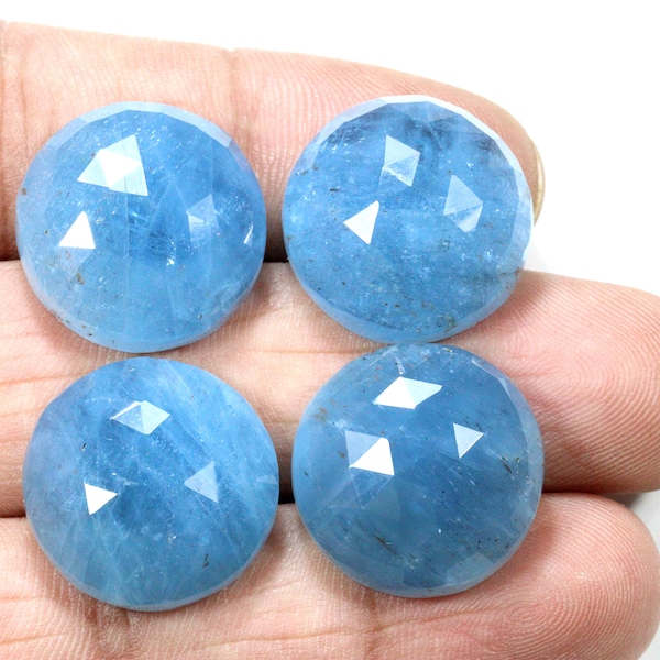 AAA+++Quality Natural Aquamarine Gemstone Round Shape Blue Aquamarine Faceted Rose Cut Flat Back Loose Gemstone