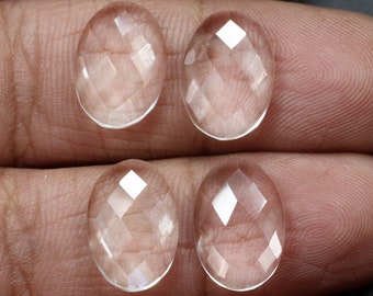 Faceted Clear Quartz Gemstone: Oval Rose Cut, Ring Size