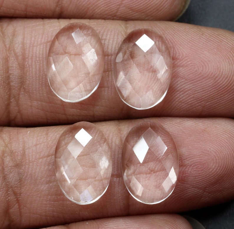 Fine Quality clear Quartz Faceted Rose Cut Flat Back Gemstone Oval Shape Loose Gemstone Ring Size Natural Clear Quartz Gemstone Wholesale image 3