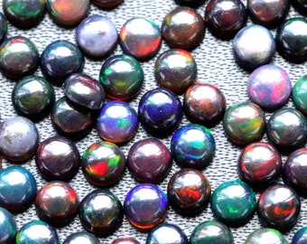 AAA Grade Ethiopian Black Opal Cabochon: Multi Fire Round Gemstone opal october birthstone