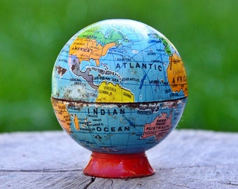 Vintage Globe, World Globe, Old Desk Globe, Earth Bowl Vintage, Small Size Globe, Metal globe, Collectible Globe, Globe 70s, Made in Germany